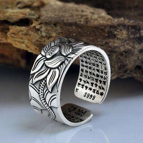 Bague Lotus en argent unisexe ajustable