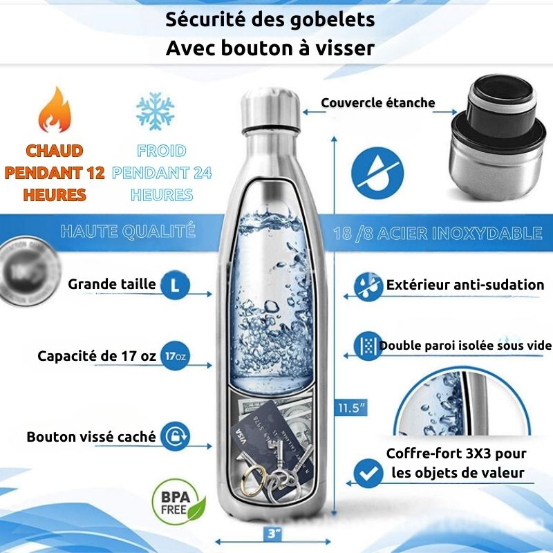 Bouteille thermos inox avec espace Secret